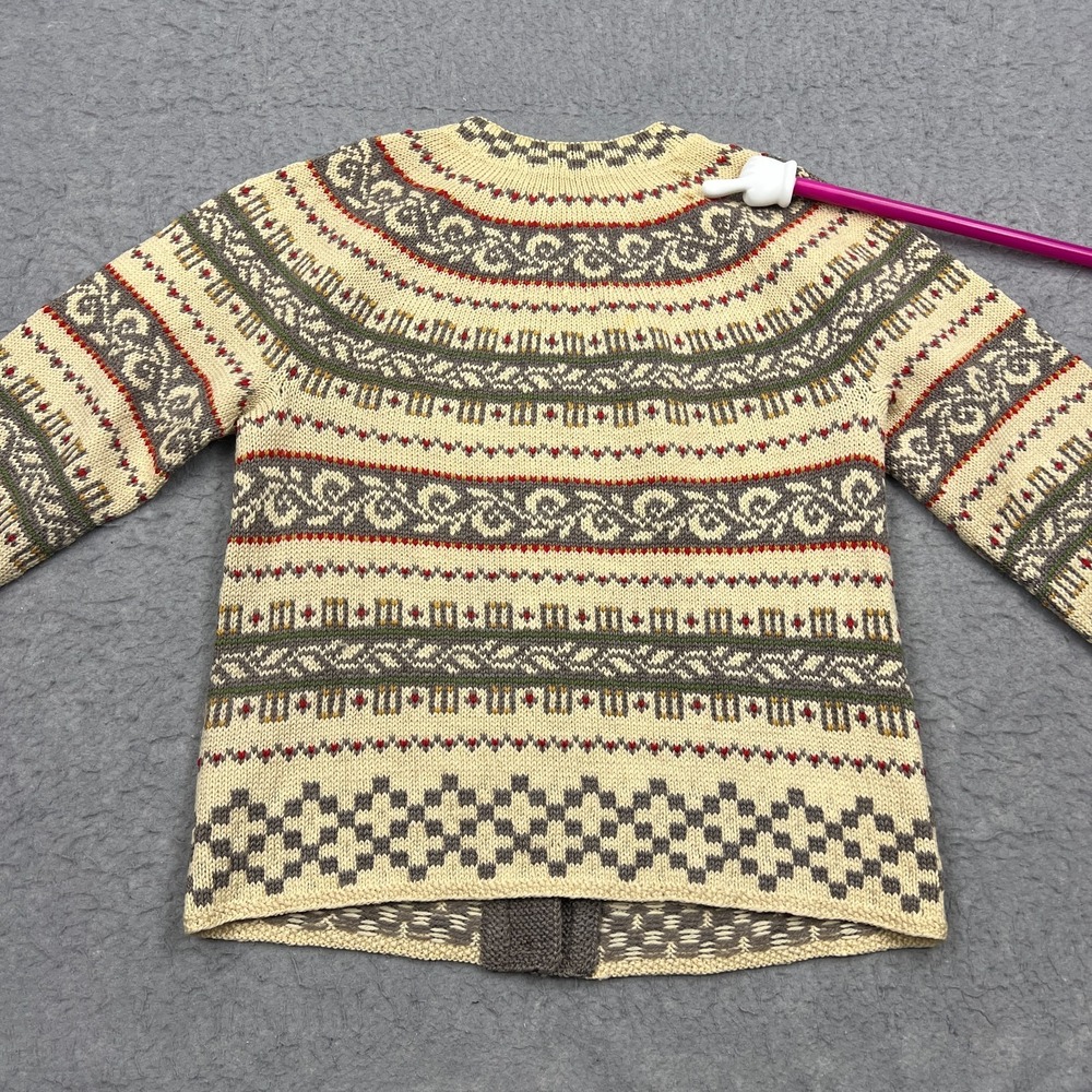 VTG Nordic Cardigan Womens Large* Norwegian Sweater Beige Fair Isle Wool Button - Picture 8 of 11